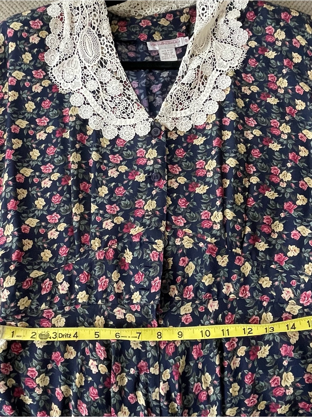 VTG Westminster Lace Floral Cottagecore Prairie Dress Lace Collar Sz 12 Granny - Picture 13 of 13